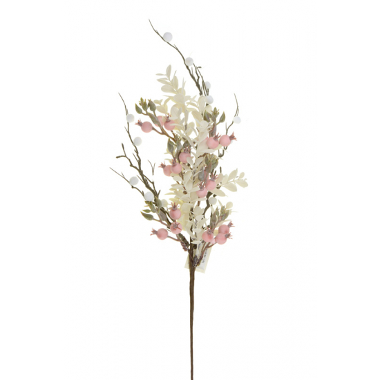 Pick bogyós ág 62cm fehér/pink