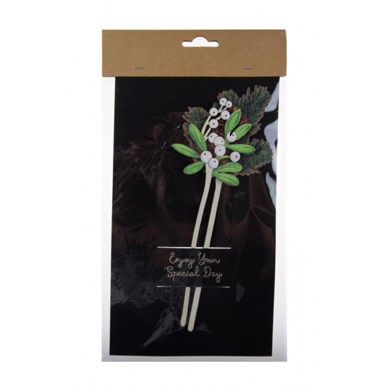 Pick bogyós/tobozos ág fa 29cm S/2 fehér/zöld