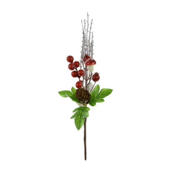 Pick bogyós/vesszős ág 27CM gombával piros/zöld