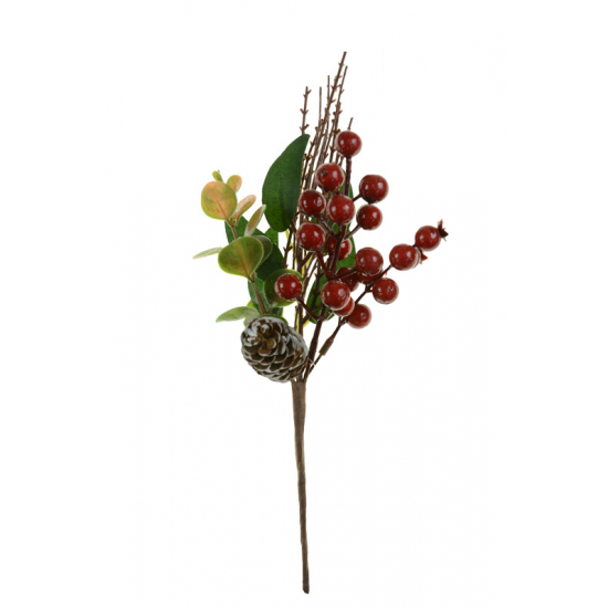 Pick bogyós/vesszős ág 28CM piros/zöld