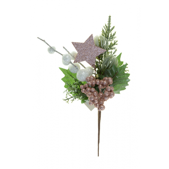 Pick csokor karácsonyi 24CM csillaggal rózsaszín/zöld