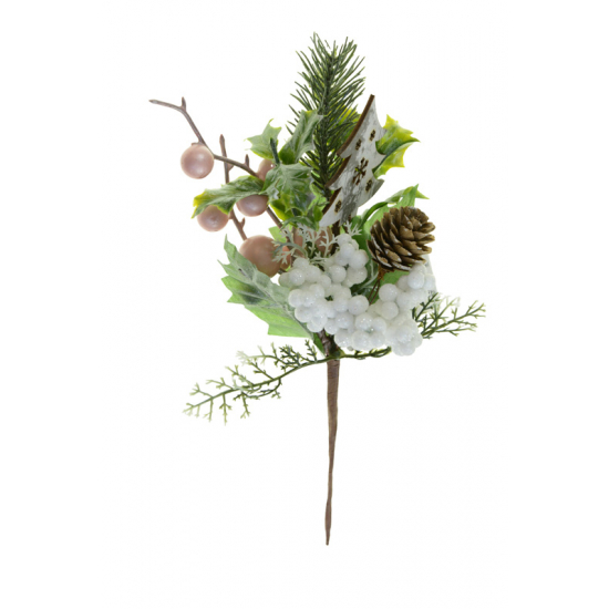Pick csokor karácsonyi 24CM fenyővel fehér/rózsaszín