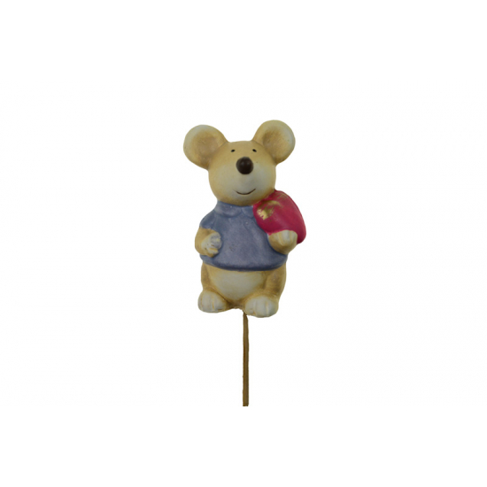 Figura egér kerámia leszúrható 4.4*3.4*7.8cm szívvel kék