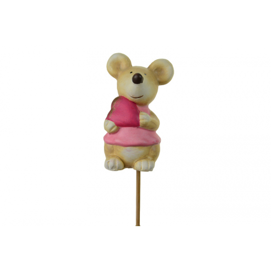 Figura egér kerámia leszúrható 4.4*3.4*7.8cm szívvel rózsaszín