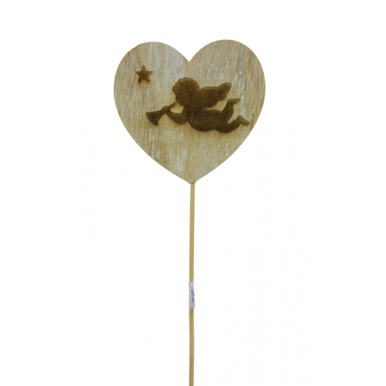 Pick szív fa 7*20cm angyallal natúr