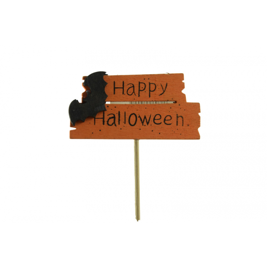 Pick tábla fa Happy Halloween 9*5cm+50cm narancs