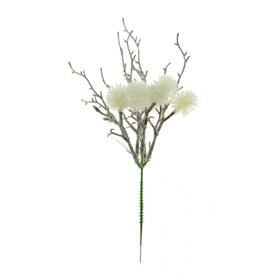 Pick vesszős ág 5terméssel 28CM glitteres fehér