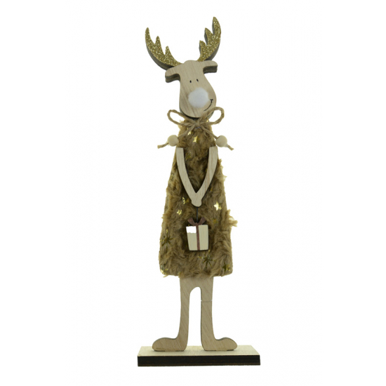 Figura Rénszarvas fa ajándékkal 29*9*5CM talpas barna