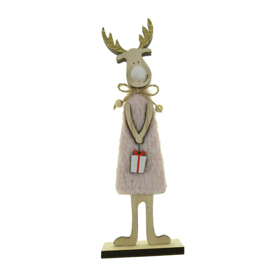 Figura Rénszarvas fa ajándékkal 29*9*5CM talpas rózsaszín