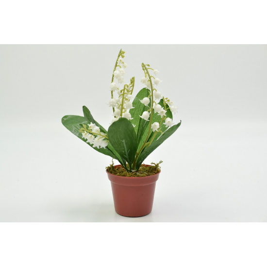 Selyemvirág cserepes gyöngyvirág 8*22cm fehér/zöld