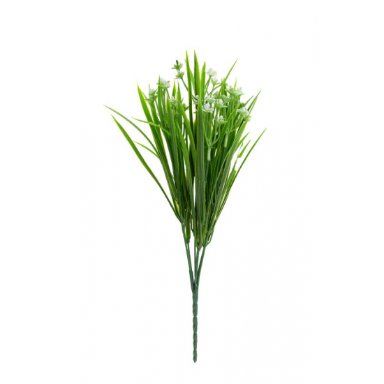 Selyemvirág csokor 27 cm díszfűvel fehér