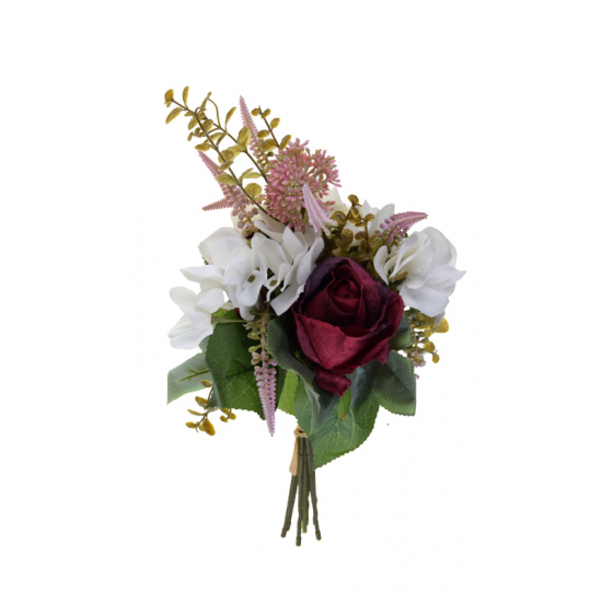 Selyemvirág csokor 33cm fehér/bordó