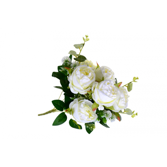 Selyemvirág csokor rózsa 10fej 46cm fehér