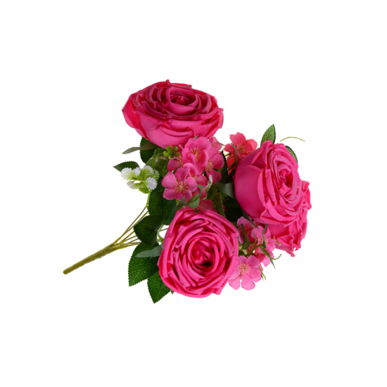 Selyemvirág csokor rózsa 37cm pink
