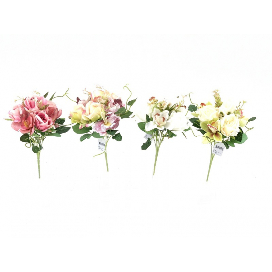 Selyemvirág csokor rózsa/csónakorchidea 22cm rózsaszín