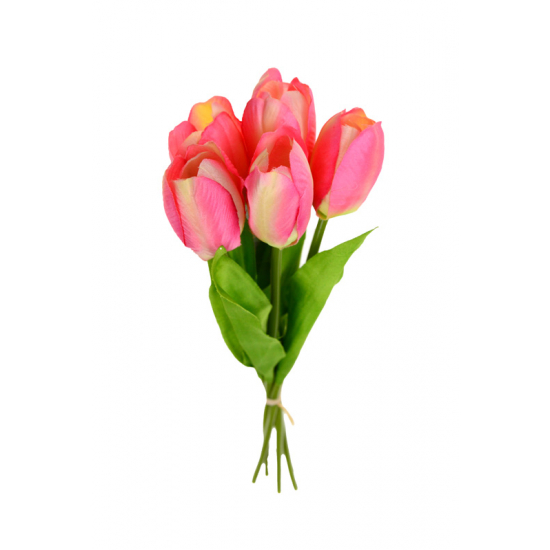 Selyemvirág csokor tulipán 5x 37cm pink