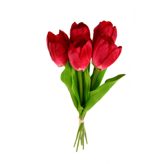 Selyemvirág csokor tulipán 5x 37cm piros