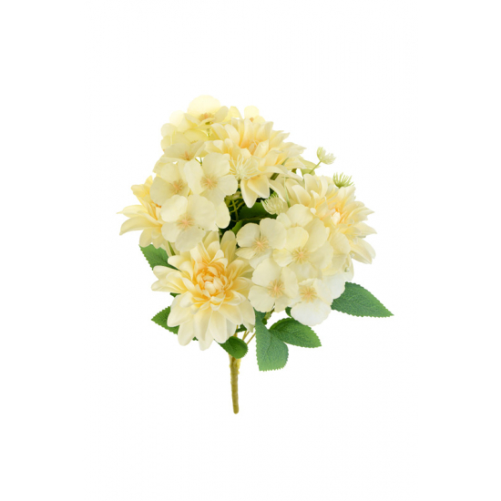 Selyemvirág hortenzia/dália mix csokor 42cm krém