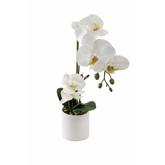 Selyemvirág orchidea kaspóban 34cm fehér