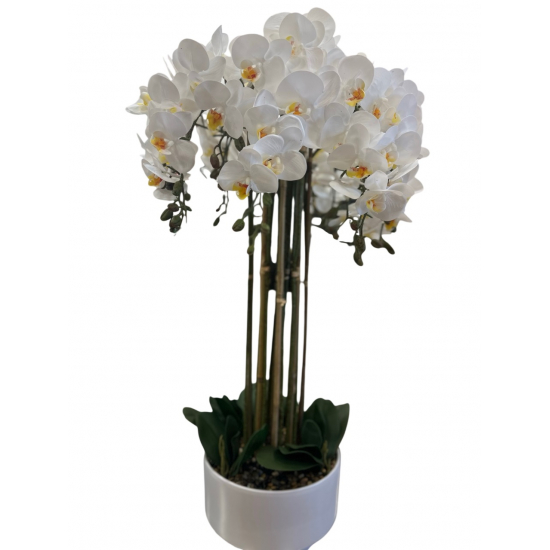 Selyemvirág orchidea kaspóban 96cm fehér
