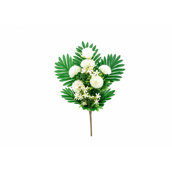 Selyemvirág rózsa/pompom csokor 50cm fehér