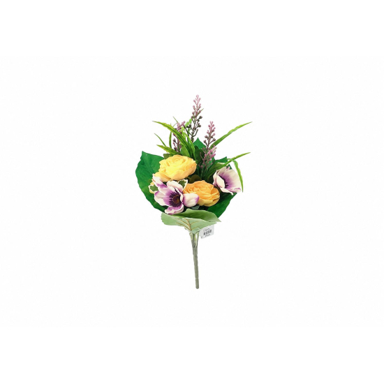 Selyemvirág rózsa/szellőrózsa csokor 47cm narancs/lila