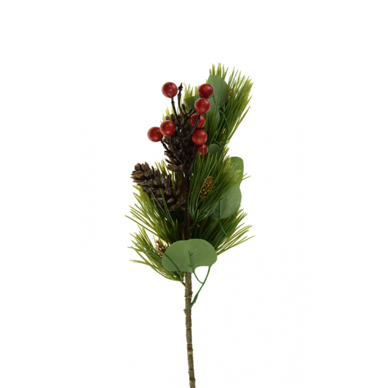 Selyemvirág tűlevelű toboz+bogyó 52cm zöld