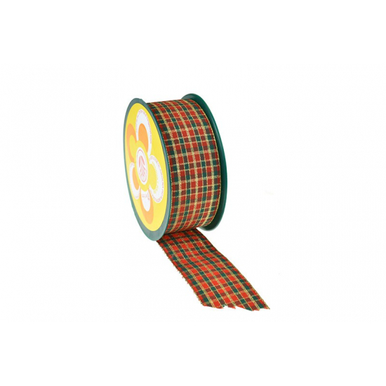 Szalag textil kockás 04/10 piros/zöld/arany