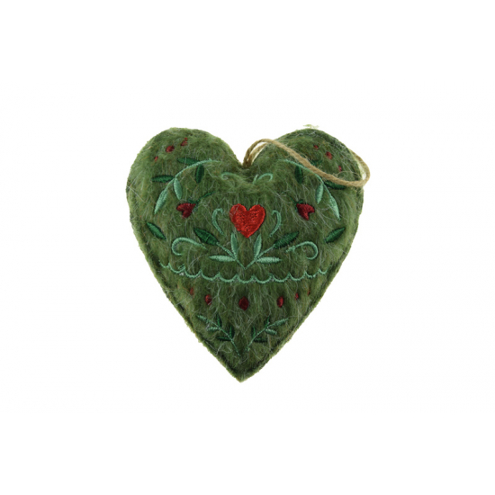 Szív filc 10*15cm akasztós zöld/piros