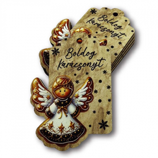 Tábla fa biléta 5,4*7,7cm angyal natúr