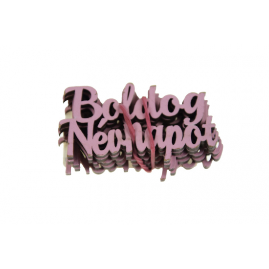 Tábla fa Boldog Névnapot felírat 3,5*5cm mini rózsaszín
