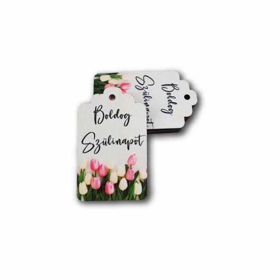 Tábla fa Boldog Születésnapot 6,5*4cm cikornyás biléta