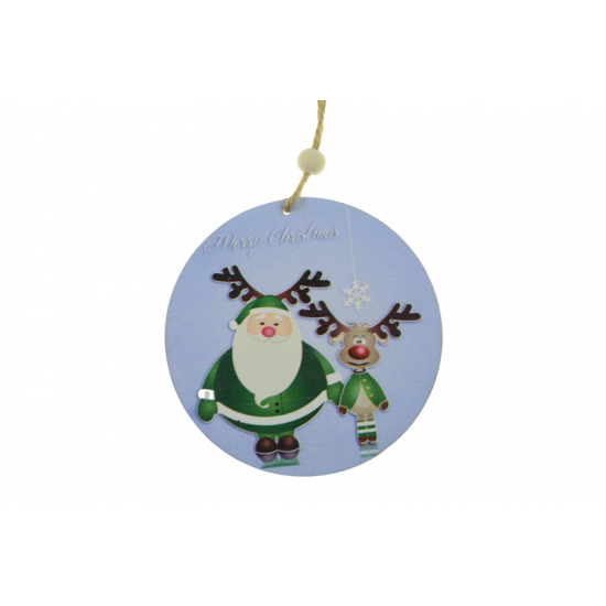 Tábla fa mikulás/rénszarvas D10CM akasztós kék/zöld