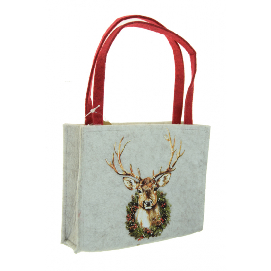 Táska filc 18*4*14cm szarvassal bézs/piros