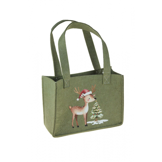 Táska filc 24*10*35cm szarvassal zöld