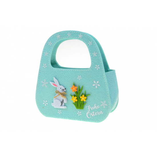 Filc táska húsvéti nyuszi virággal 18*8*20CM türkiz