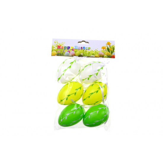 Tojás műa. 4*6cm s/6 akasztós zöld/fehér/sárga