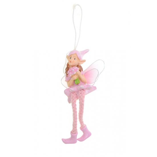 Figura tündér poly 6,2cm lógólábú csokros rózsaszín