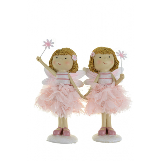 Figura tündér poly virággal 7*6*15,5cm 2féle rózsaszín