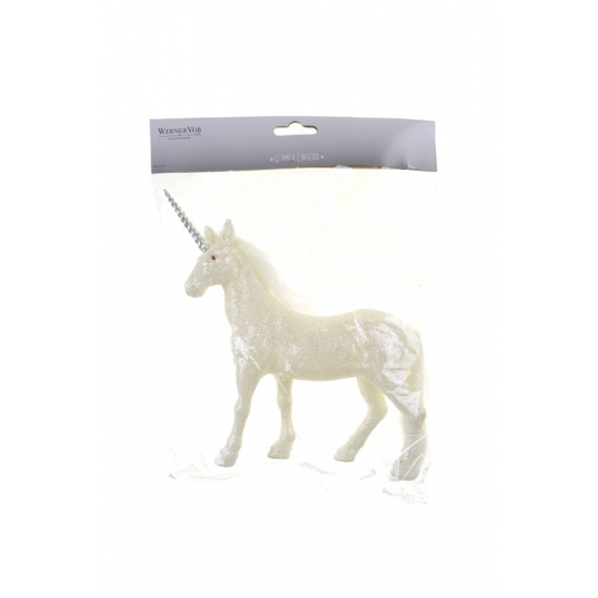 Figura unikornis 19cm glitteres fehér