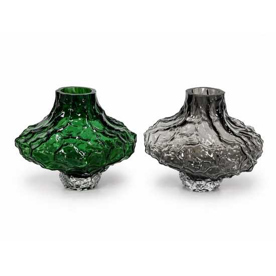Váza üveg 18*14cm átlátszó zöld/szürke
