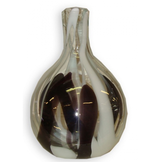 Váza üveg Ex. D7*29cm palack alakú lila/fehér