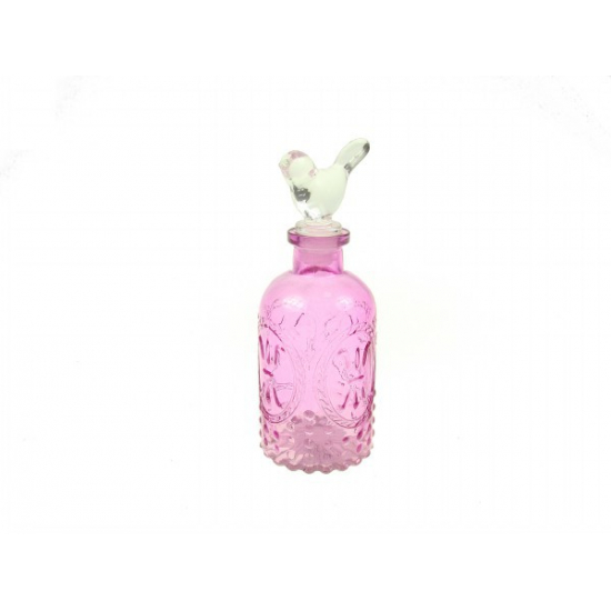 Üveg váza madaras dugóval 6,5*6*5*17cm pink