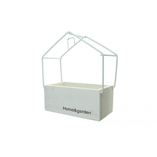 Virágtartó fa ház forma Home/Garden 16,5*14,5*21cm fehér